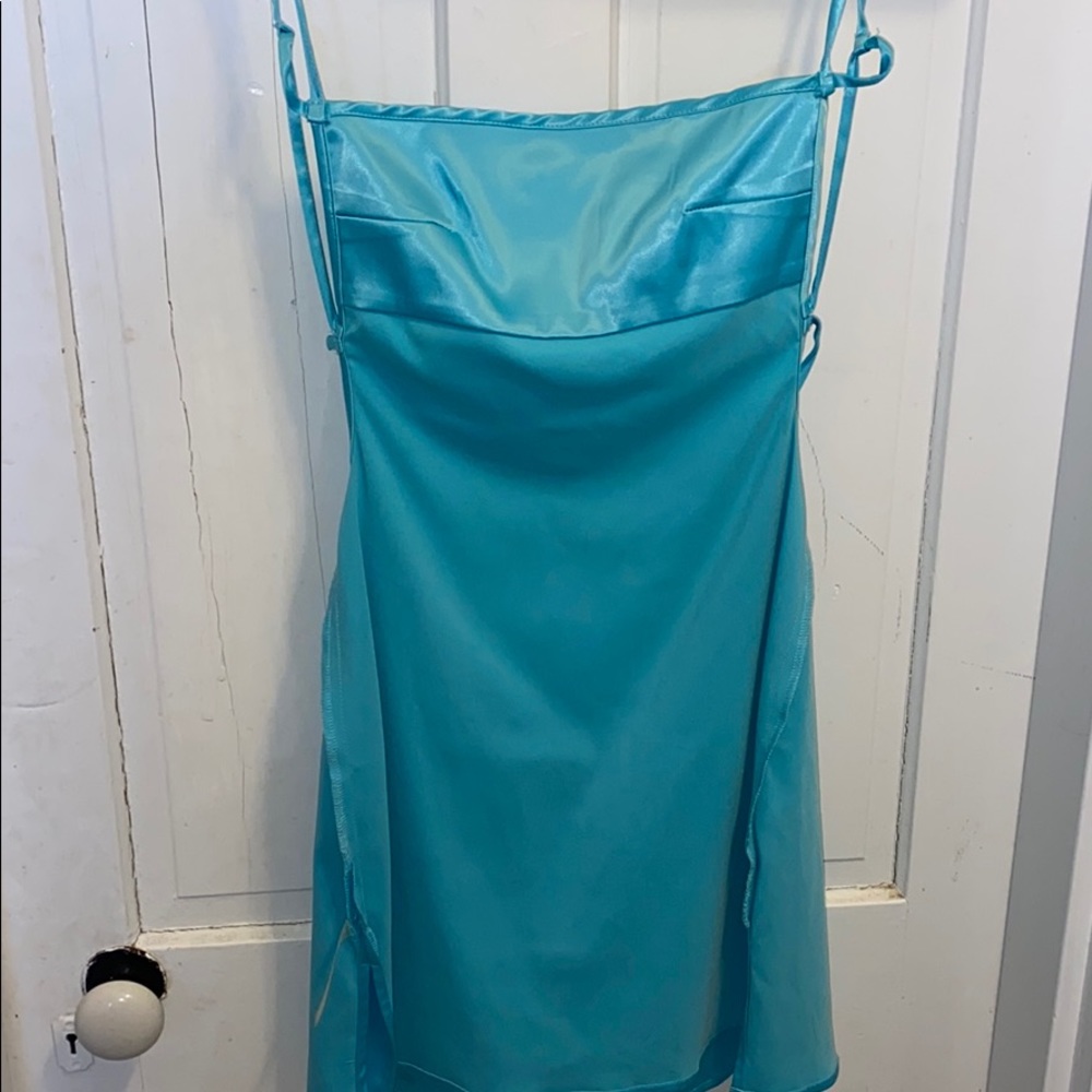Silk Blue Open Back Mini Dress